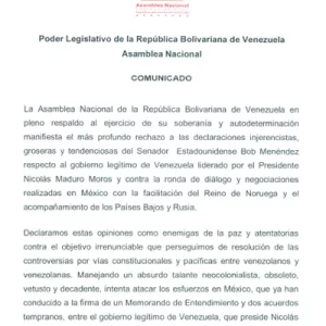 Asamblea Nacional expresa su rechazo a las declaraciones injerencistas del senador estadounidense Bob Menéndez