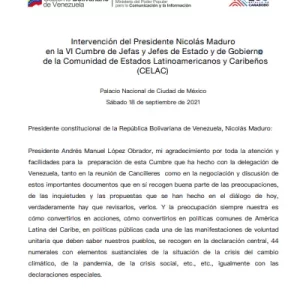 Intervención del Presidente Nicolás Maduro en la VI Cumbre de Jefas y Jefes de Estado y de Gobierno de la CELAC