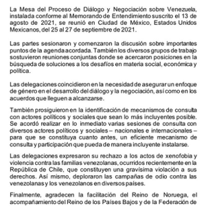 Comunicado conjunto Nro 3 de las partes de la mesa de diálogo y negociación de Venezuela en México 	Comunicado conjunto Nro 3 de las partes de la mesa de diálogo y negociación de Venezuela en México