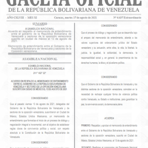 Acuerdo de memorando de entendimiento emitido por la Asamblea Nacional