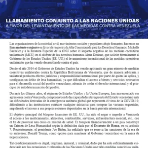 Llamamiento conjunto a las Naciones Unidas a favor del levantamiento de las medidas contra Venezuela (Español)