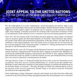Llamamiento conjunto a las Naciones Unidas a favor del levantamiento de las medidas contra Venezuela (Inglés)